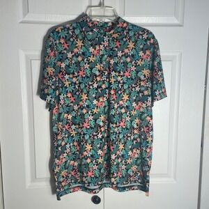 Chubbies Polo Shirt Mens M Tropical Floral Toucan Short Sleeve Button‎ Up Henley